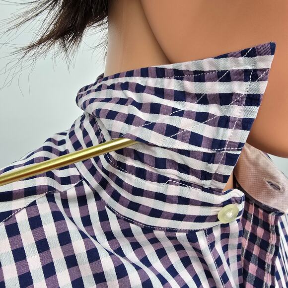 JOHNSTON & MURPHY Dress Shirt Sz M Tailored fit Contrast Flip Cuff Gingham check - Picture 2 of 13